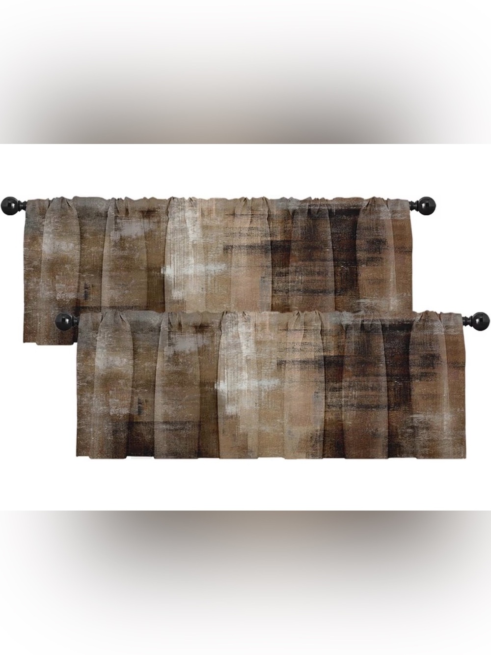 Rustic Satin Abstract Art Dark Brown Blackout Valances 54”Wx18”H (2 Panels) NWT